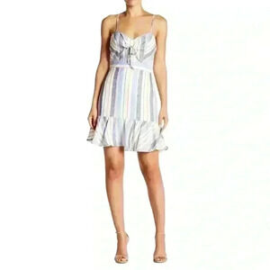 PARKER YUNA STRIPED LINEN MINI DRESS SIZE XS Style P8G4450MRO Multistripe